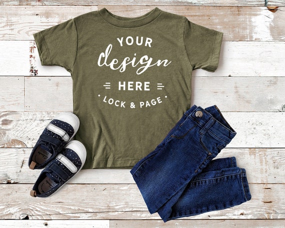 Kids Youth T-Shirt Mockup Bella Canvas 3413y Olive Triblend