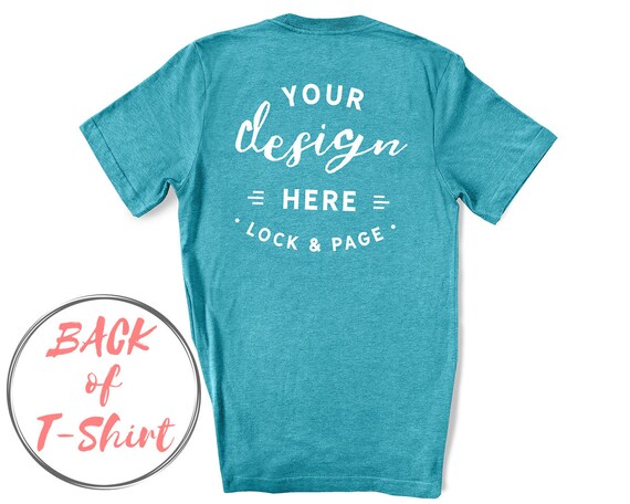 Back Of T-Shirt Mockup Heather Aqua Bella Canvas 3001