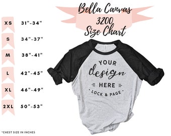 Bella Canvas Baseball Tee Size Chart