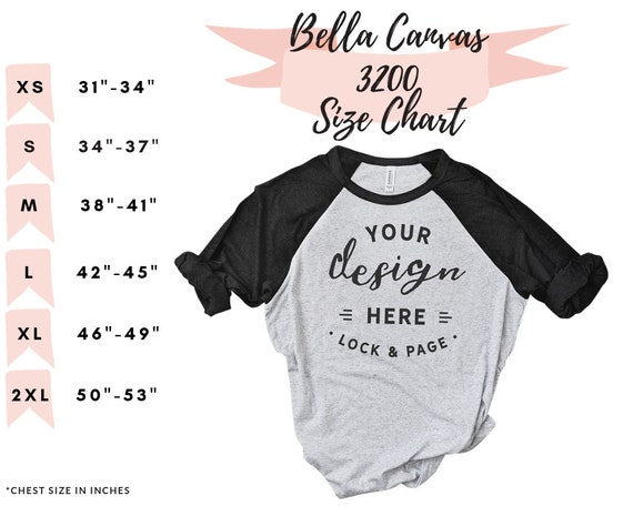 Download Bella Canvas 3200 Size Chart T-Shirt Mockup Raglan Baseball - Logo Mockup Psd Template Free ...