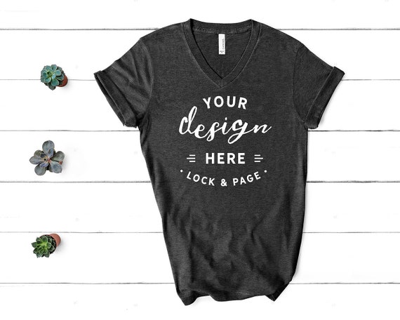 Download Free Dark Grey Heather Bella Canvas 3005 Vneck T-Shirt ...