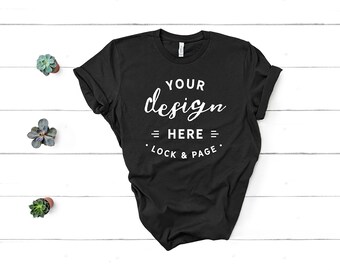 Download Bella Canvas 3001 Black Unisex T-Shirt Flat Lay Mockup ...
