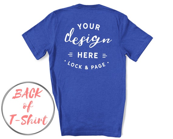 Back Of T-Shirt Mockup Heather True Royal Bella Canvas