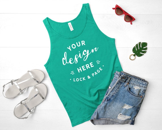 Bella Canvas 3480 Tank Top Jersey Mockup Kelly Green