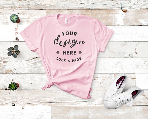 Light Pink Bella Canvas T-Shirt Mockup Feminine White Trainers