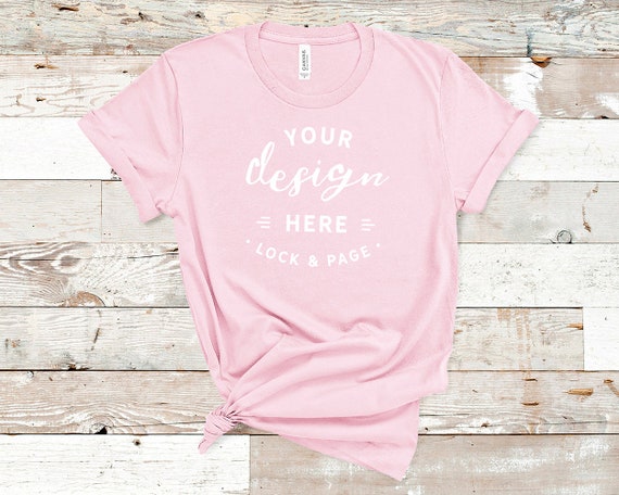 Pink Bella Canvas 3001 T-Shirt Mockup Plain Beach