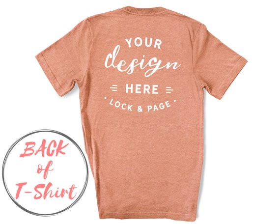 Back Of T-Shirt Mockup Heather Sunset Bella Canvas 3001 Back Of T-Shirt Mockup Heather Sunset Bella Canvas 3001