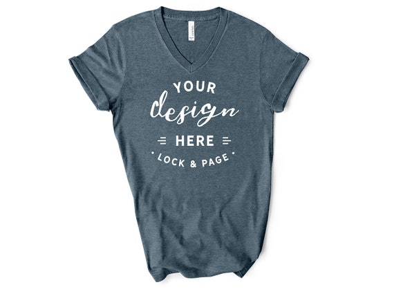 Heather Slate Bella Canvas 3005 Vneck T-Shirt Mockup