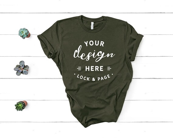 Bella Canvas 3001 Army Green Unisex T-Shirt Mockup Flat