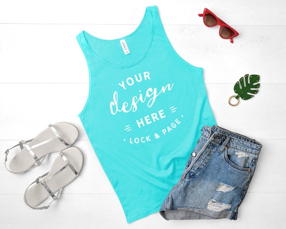 Teal Bella Canvas 3480 Jersey Tank Top Mockup Flat Teal Bella Canvas 3480 Jersey Tank Top Mockup Flat