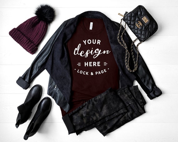 Bella Canvas 3001 Oxblood Black Fall T-Shirt Mockup Autumn