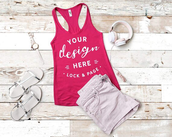 Next Level 1533 Tank Top Mockup Raspberry Flat Lay