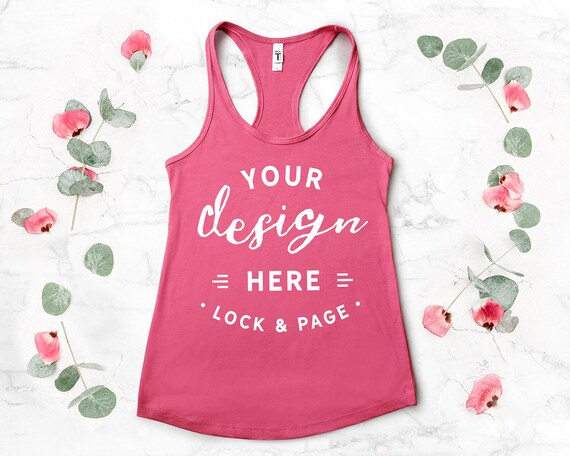 Next Level 1533 Mockup Hot Pink Floral Flat Lay Next Level 1533 Mockup Hot Pink Floral Flat Lay