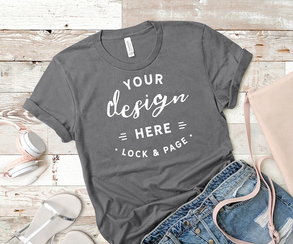 Asphalt Bella Canvas 3001 Mockup T-Shirt Flat Lay Beach Asphalt Bella Canvas 3001 Mockup T-Shirt Flat Lay Beach