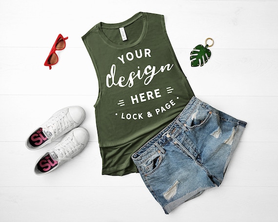 Bella Canvas 8803 Mockup Military Green Muscle Tank Top Bella Canvas 8803 Mockup Military Green Muscle Tank Top