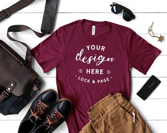 Mens Maroon Bella Canvas 3001 T-Shirt Mockup Masculine T-Shirt Mens Maroon Bella Canvas 3001 T-Shirt Mockup Masculine T-Shirt