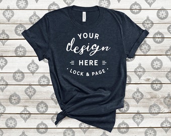 Download Free Christmas T Shirt Mockup Bella Canvas 3001 Heather Midnight Navy PSD Mockup Template