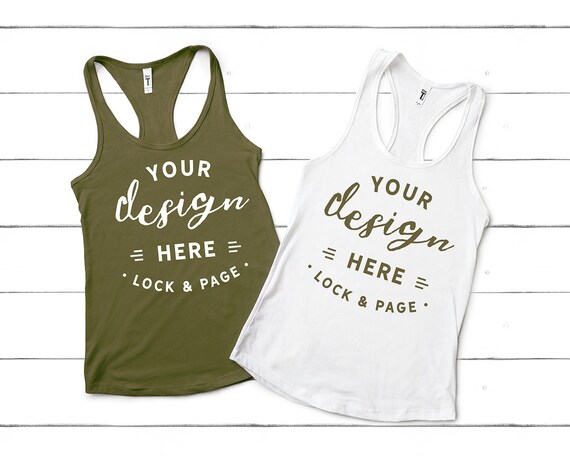 Next Level Military Green 1533 Mockup And White Racerback Next Level Military Green 1533 Mockup And White Racerback