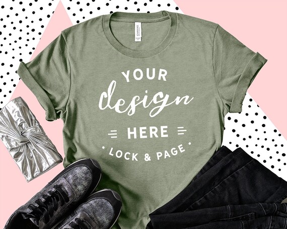 Heather Stone Bella Canvas 3001 T-Shirt Mockup Feminine Flat