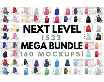 Download Free Next Level 1533 Mockup Mega Bundle Tank Top Vest Spring Summer Flat Lay Multi Colors Feminine Fashion Beach Apparel Mockup Muscle Racerback PSD Template
