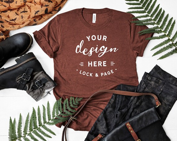 Fall T-Shirt Mockup Bella Canvas 3001 Autumn Heather Clay Fall T-Shirt Mockup Bella Canvas 3001 Autumn Heather Clay