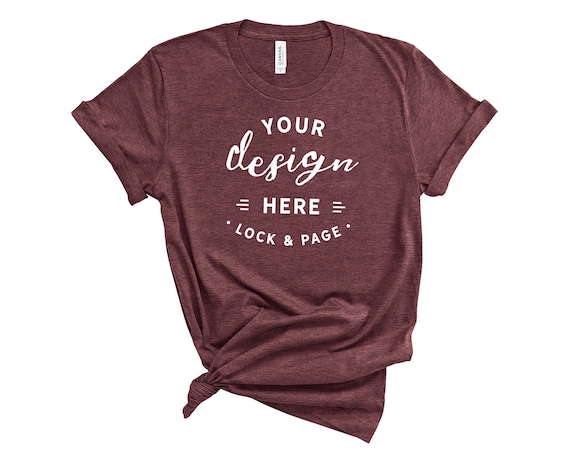 Heather Maroon Bella Canvas 3001 T-Shirt Mockup On