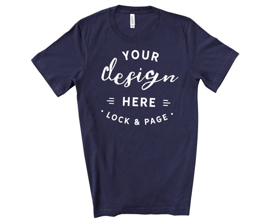 Mens Bella Canvas 3001 Navy T-Shirt Mockup Simple Plain