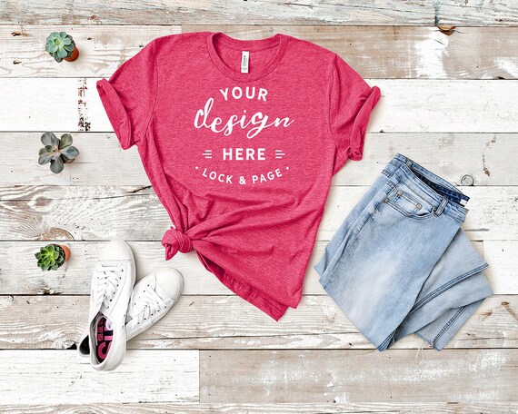 Heather Raspberry Mockup Bella Canvas 3001 Pink Red T-Shirt Heather Raspberry Mockup Bella Canvas 3001 Pink Red T-Shirt