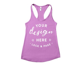 Download Free Lilac Next Level 1533 Mockup Tank Top Flat Lay Vest Mock Up Clean White Backdrop Background Simple Muscle Summer Gym Racerback Mockup PSD Template