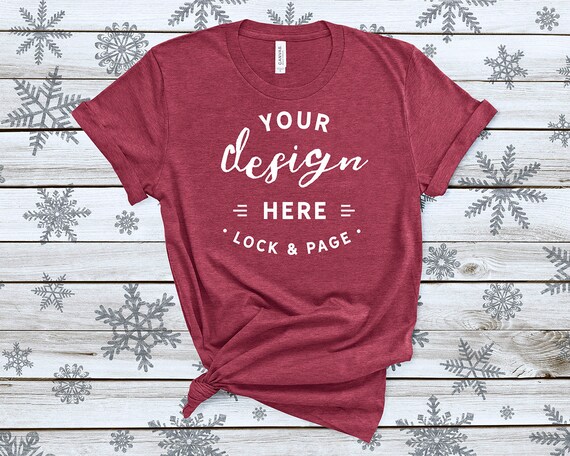 Christmas T-Shirt Mockup Bella Canvas 3001 Heather Raspberry Festive Christmas T-Shirt Mockup Bella Canvas 3001 Heather Raspberry Festive
