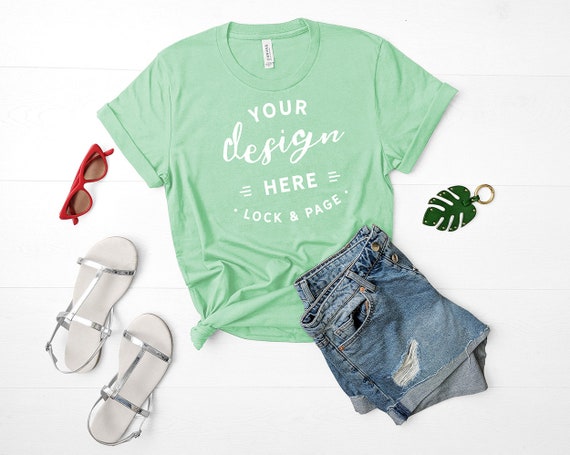 Bella Canvas 3001 Mockup Mint Green Unisex T-Shirt Flat