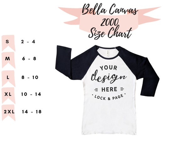 Download Bella Canvas 2000 Size Chart T-Shirt Mockup Feminine Raglan - Free Clothing Mockup Psd | All ...