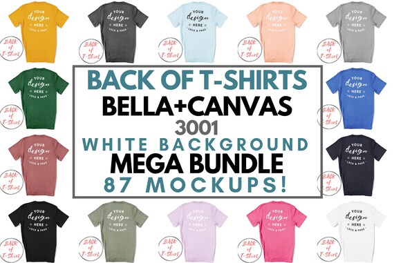 Back Of T-Shirt Bella Canvas 3001 Mockup Mega Bundle