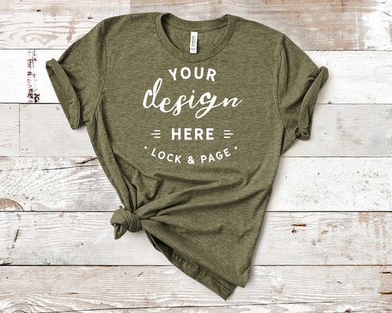 Heather Olive Mockup Green T-Shirt Mockup Feminine Flat Lay