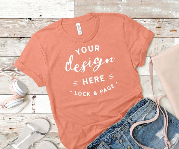 Sunset Bella Canvas 3001 Mockup T-Shirt Flat Lay Beach Sunset Bella Canvas 3001 Mockup T-Shirt Flat Lay Beach