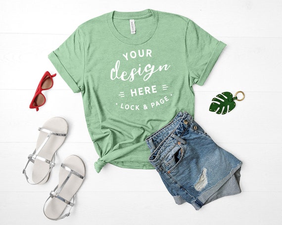 Heather Prism Mint Bella Canvas 3001 Mockup Unisex T-Shirt