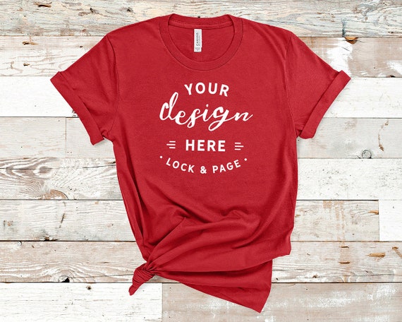 Canvas Red Bella Canvas 3001 T-Shirt Mockup Plain Beach
