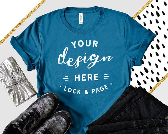 Deep Teal Bella Canvas 3001 T-Shirt Mockup Feminine Flat Deep Teal Bella Canvas 3001 T-Shirt Mockup Feminine Flat