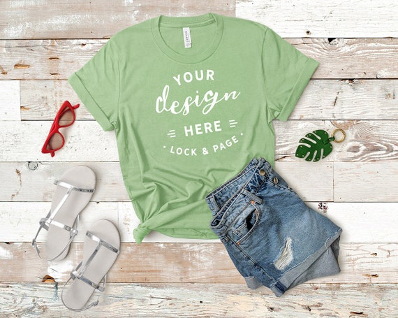 Bella Canvas Leaf 3001 Mockup T-Shirt Flat Lay Denim