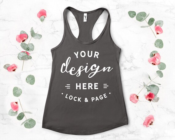 Next Level 1533 Mockup Dark Grey Floral Flat Lay Next Level 1533 Mockup Dark Grey Floral Flat Lay