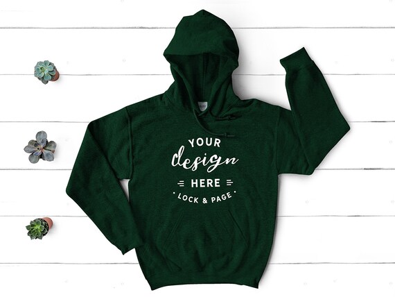 Gildan 18500 Forest Green Hooded SweaT-Shirt Mockup Winter Cotton