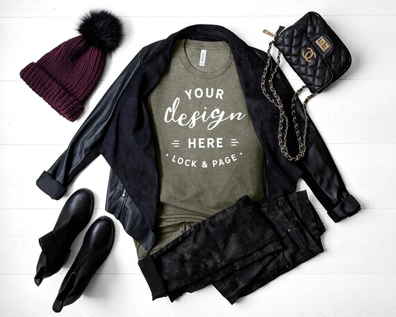Heather Stone Fall T-Shirt Mockup Bella Canvas 3001 Autumn