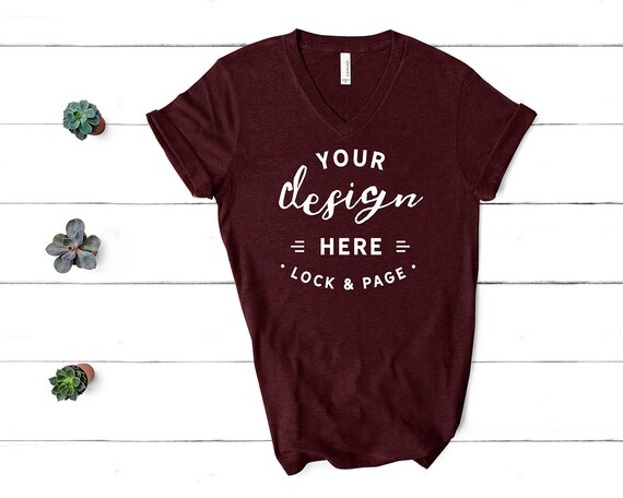 Heather Cardinal Bella Canvas 3005 Vneck T-Shirt Mockup Unisex