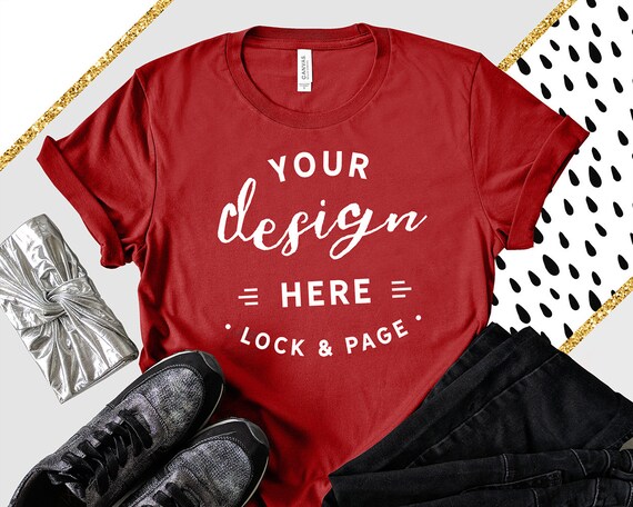 Canvas Red Bella Canvas 3001 T-Shirt Mockup Feminine Flat