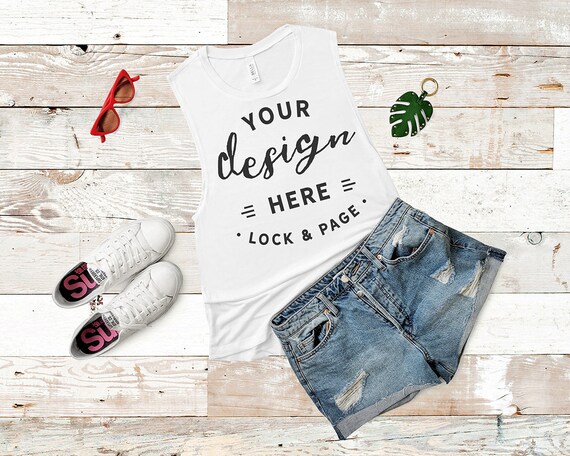White Bella Canvas 8803 Mockup Flowy Scoop Muscle Tank White Bella Canvas 8803 Mockup Flowy Scoop Muscle Tank