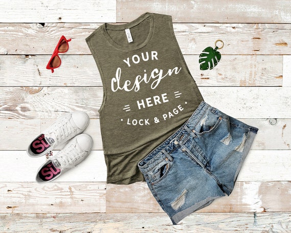 Bella Canvas 8803 Mockup Olive Heather Flowy Scoop Muscle