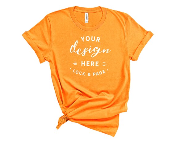 Orange Bella Canvas 3001 T-Shirt Mockup On Plain