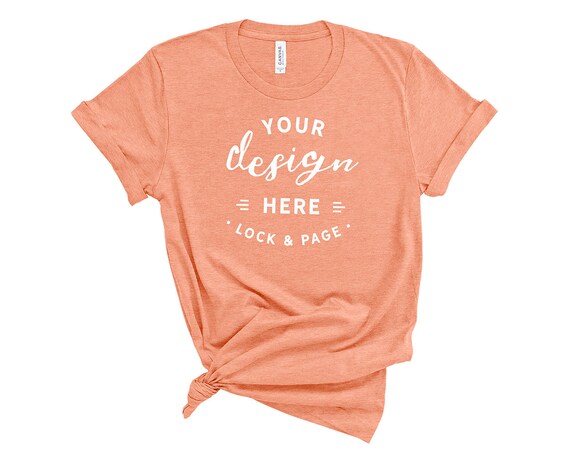 Heather Sunset Bella Canvas 3001 T-Shirt Mockup On