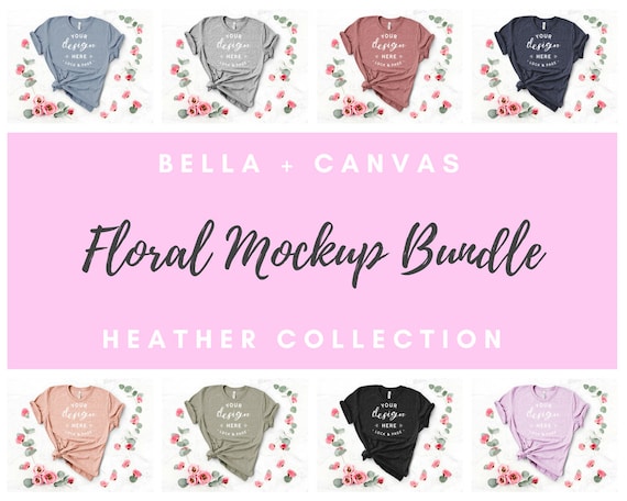Valentines T-Shirt Mockups Bella Canvas 3001 Heather Floral T-Shirt