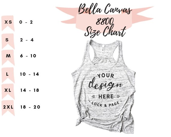Bella Canvas 8800 Size Chart T-Shirt Tank Top Muscle